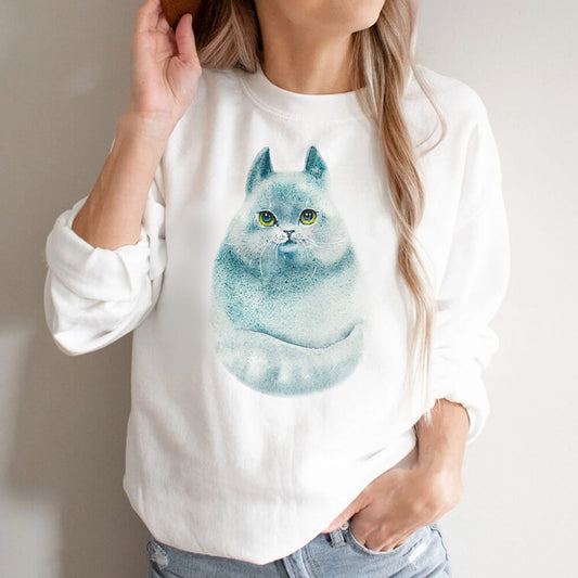Tricou Blue Cat Watercolor