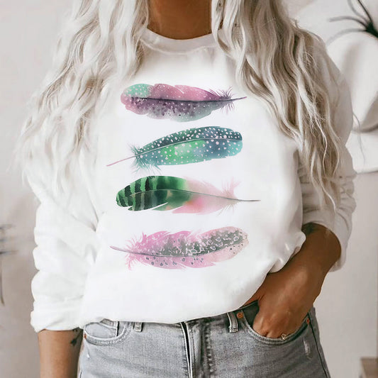 Tricou alb cu pene