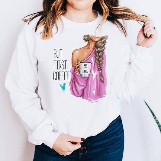 Bluza Dama Alba But First Coffee (Pink)