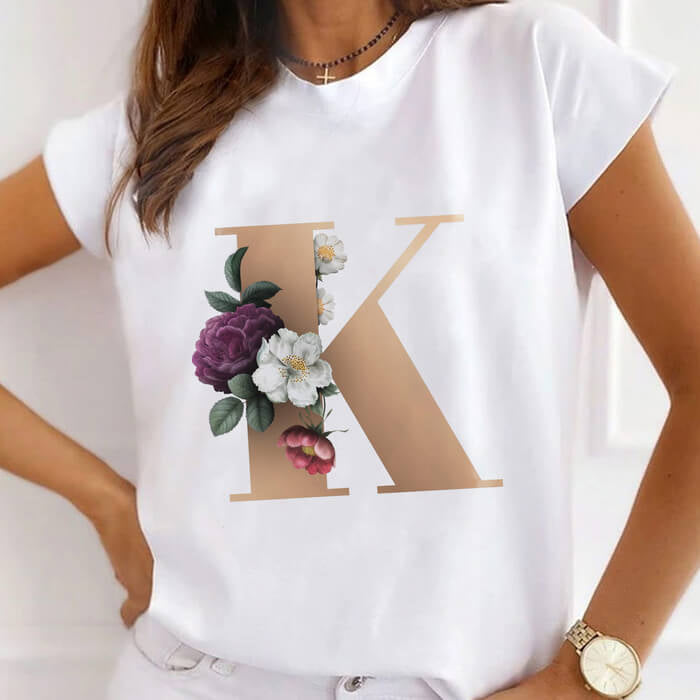 Floral Initial K T-Shirt: A Chic Statement Piece