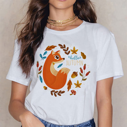 Tricou Dama Alb Autumn Fox