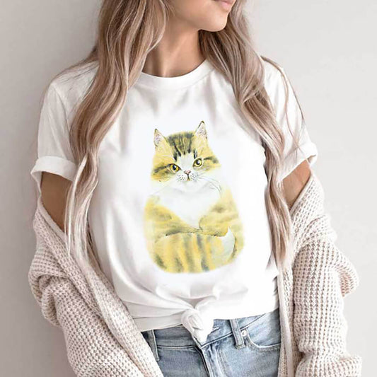 Tricou Dama Alb Fluffy Cat