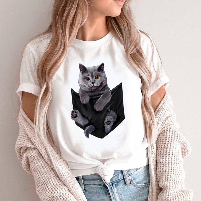 Tricou Dama Alb British Grey Cat