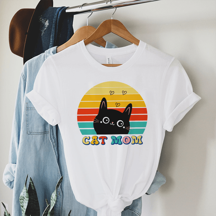 Tricou Dama Alb Cat Mom Sunset