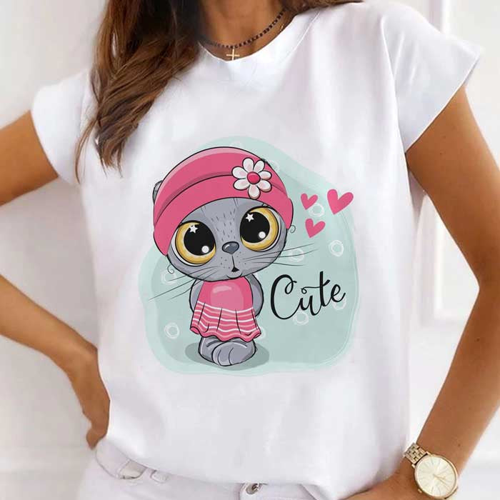 Tricou Dama Alb Cute Cat