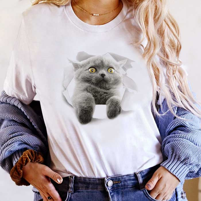 Tricou Dama Alb British Cat