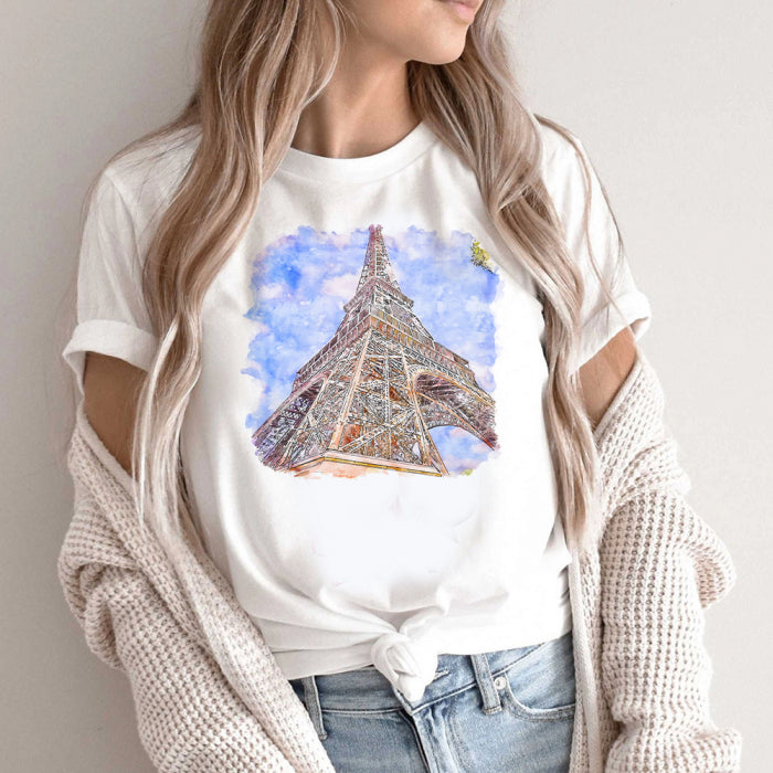 Eiffel Tower Artistic Cotton Blend T-Shirt