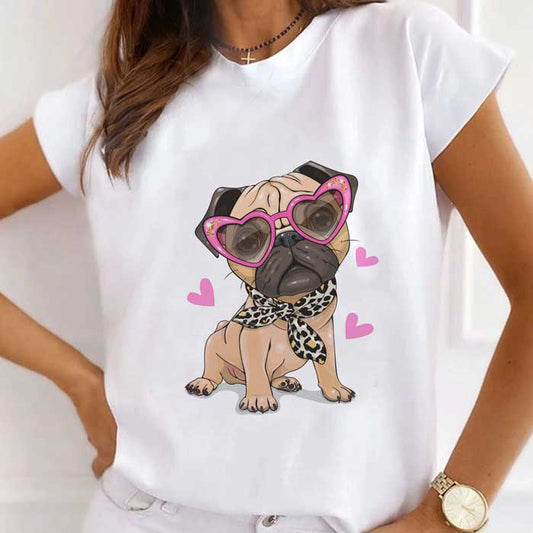 Tricou Dama Alb Fancy Pug