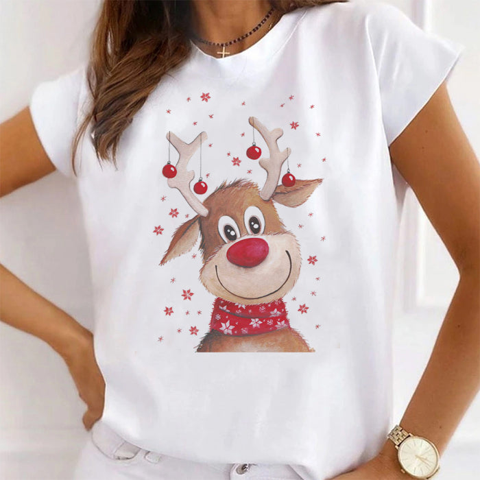 Tricou Dama Alb Happy Deer