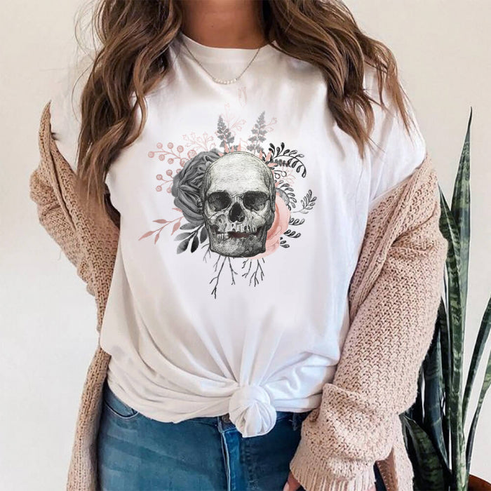 Tricou Dama Alb Grey Skull