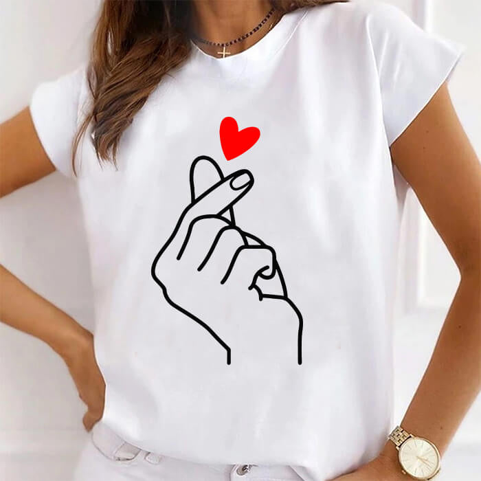 Tricou Dama Alb Finger Snap Heart