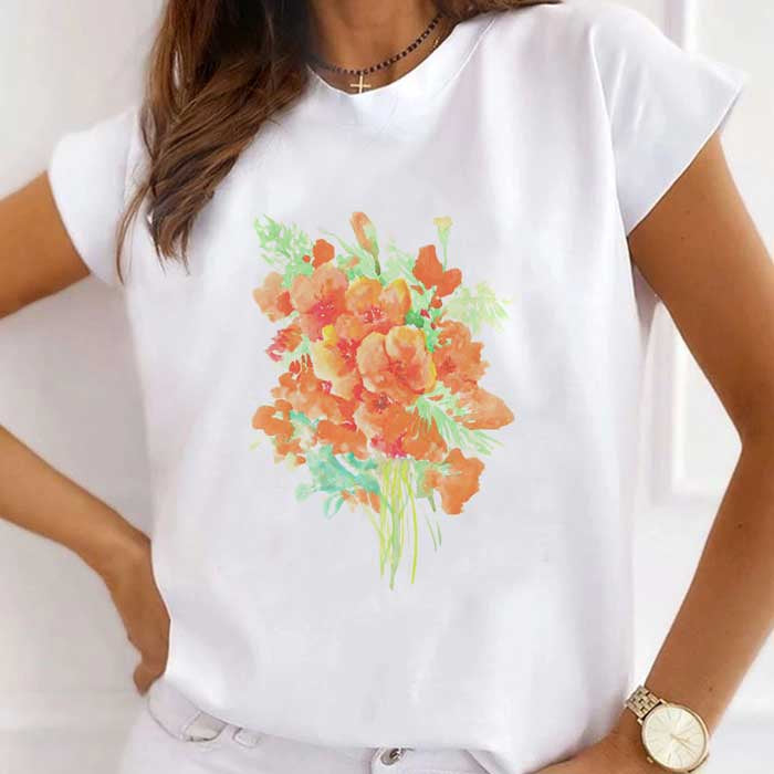 Tricou Dama Alb Flowers Paint