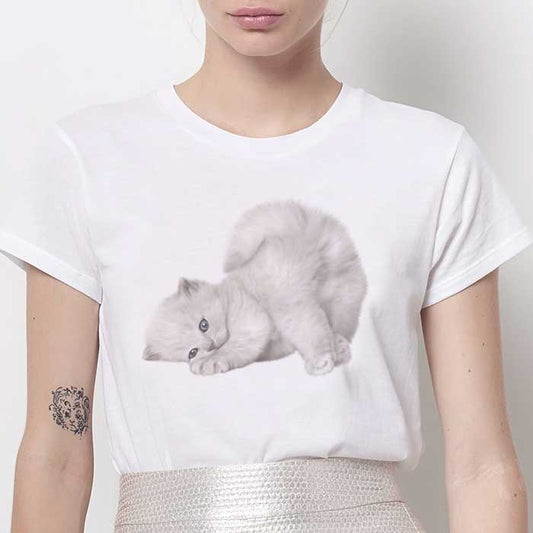 Tricou Dama Alb Lazy Cat