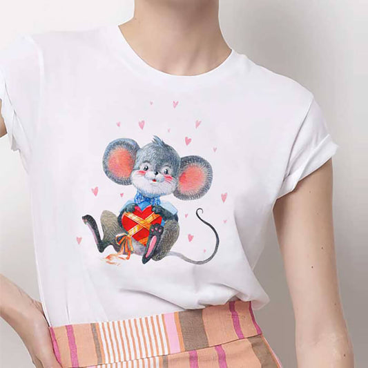 Tricou Dama Alb Cute Mice