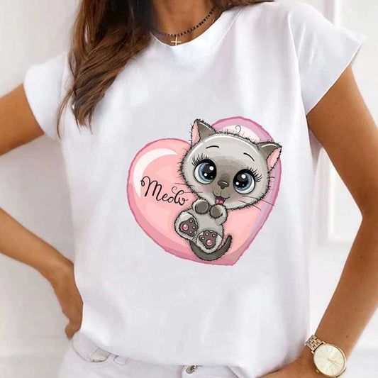 Tricou Dama Alb Meow Heart