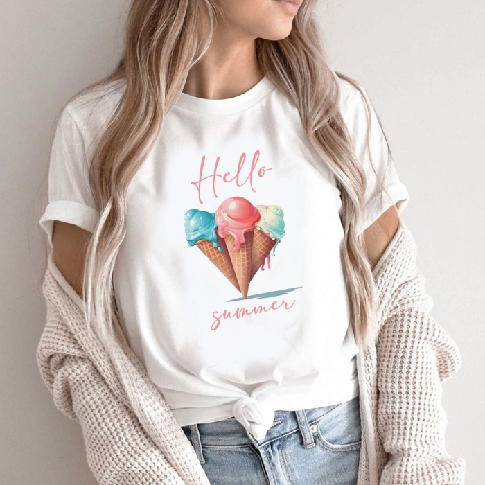 Tricou Dama Alb Hello Summer