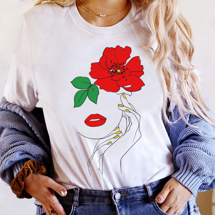 Tricou Dama Alb Florar Woman Face