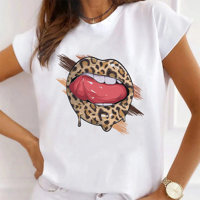 Tricou Dama Alb Leopard Lips