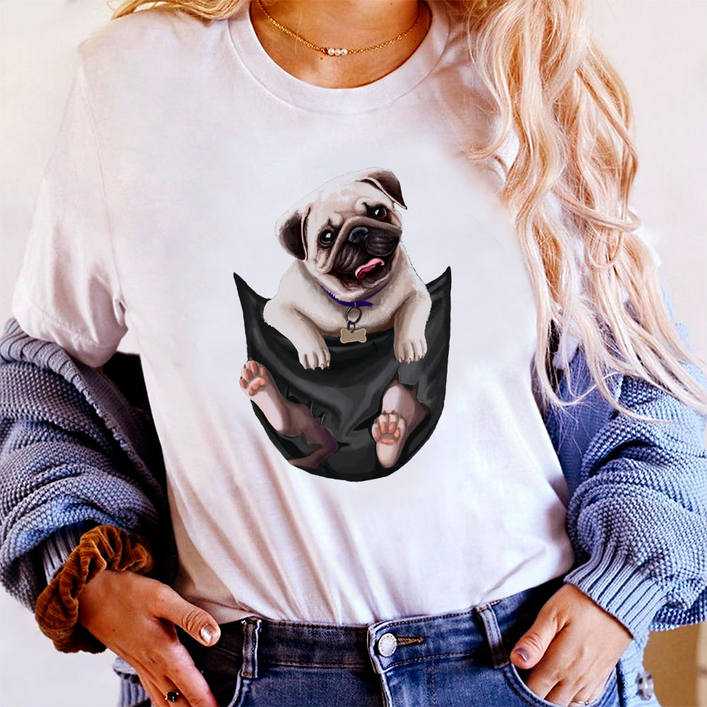 Tricou Dama Alb Pug