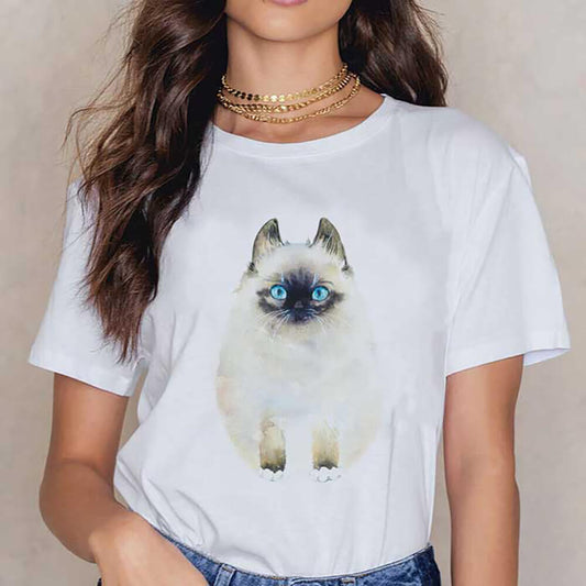 Tricou Dama Alb Blue Eyes Cat