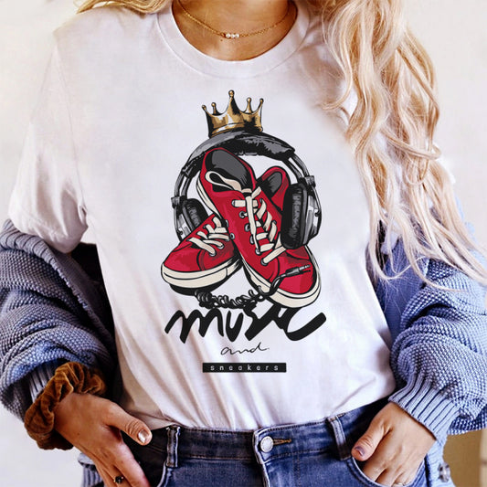 Tricou Dama Alb Music And Sneakers