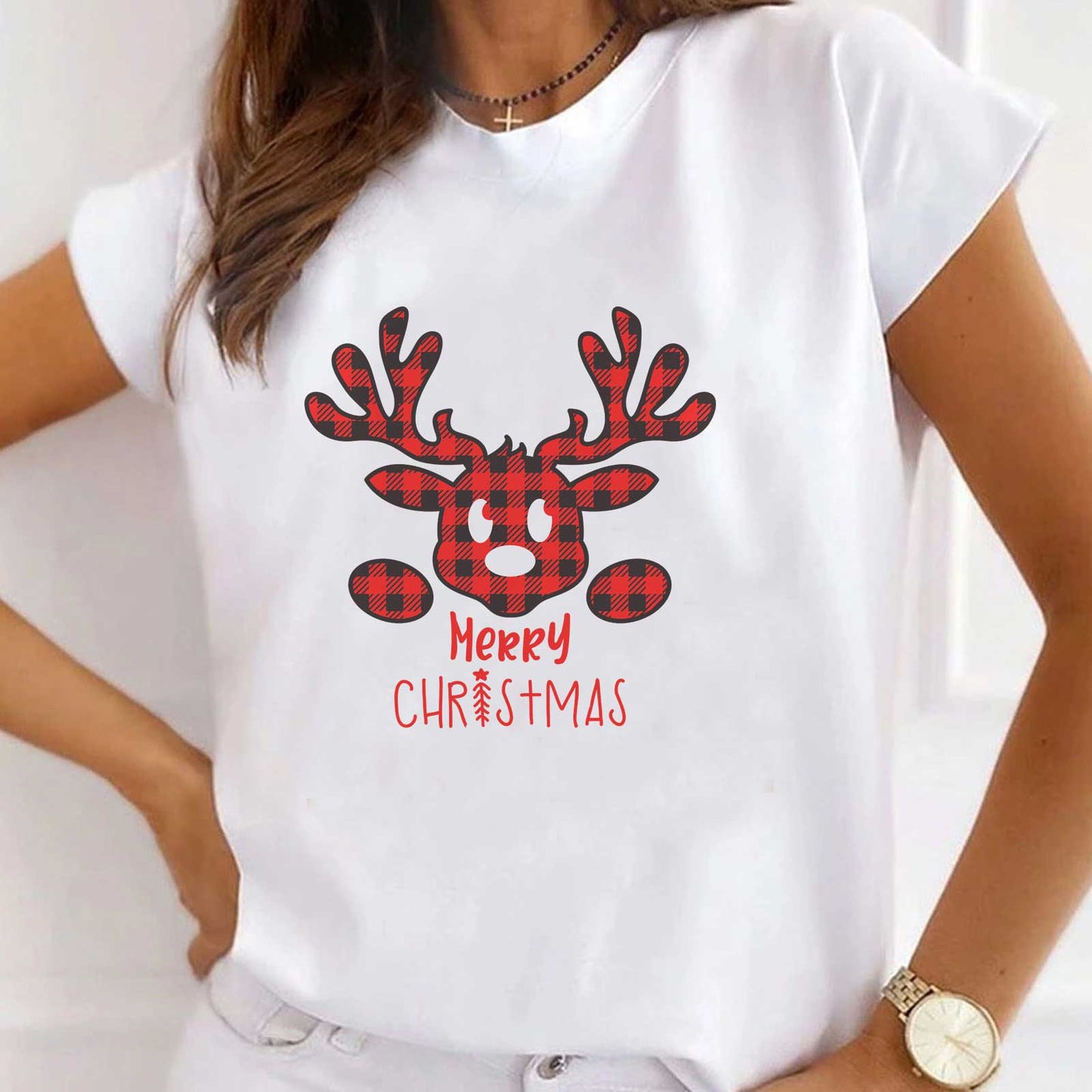 Tricou Dama Alb Merry Christmas Ren