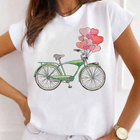 Tricou Dama Alb Bike Hearts