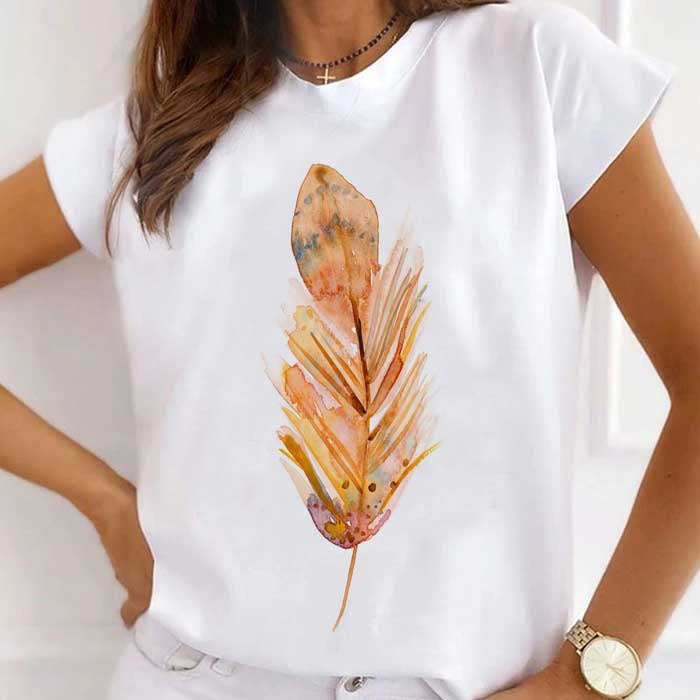 Tricou Dama Alb Watercolor Feather