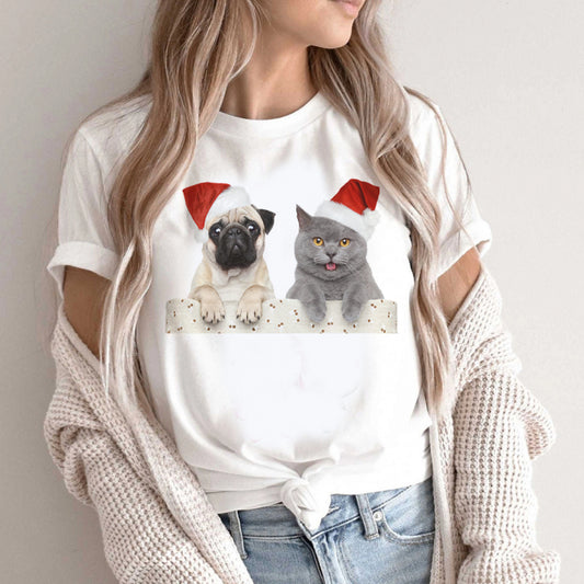 Tricou Dama Alb Pug And British Christmas