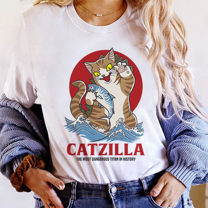 Tricou Dama Alb Catzilla