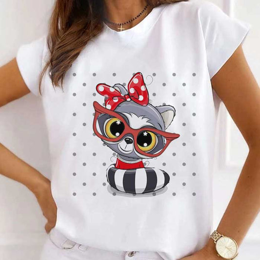 Tricou Dama Alb Smiling Raccoon