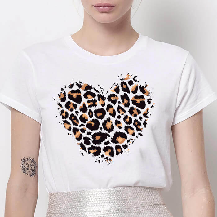 Tricou Dama Alb Leopard Heart