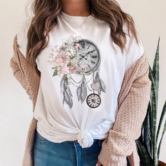 White Floral Clock Dreamcatcher T-Shirt