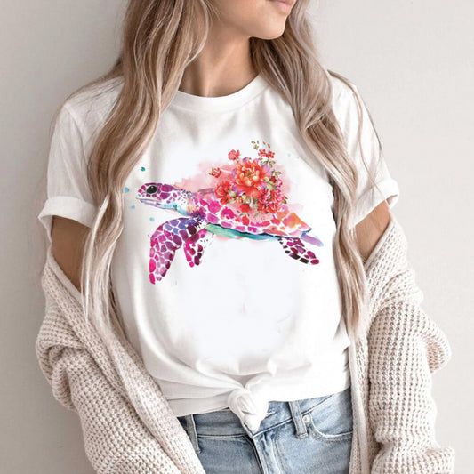 Tricou cu broasca țestoasă acuarelă florală