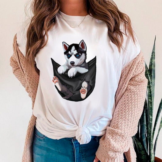 Tricou Dama Alb Siberian Husky