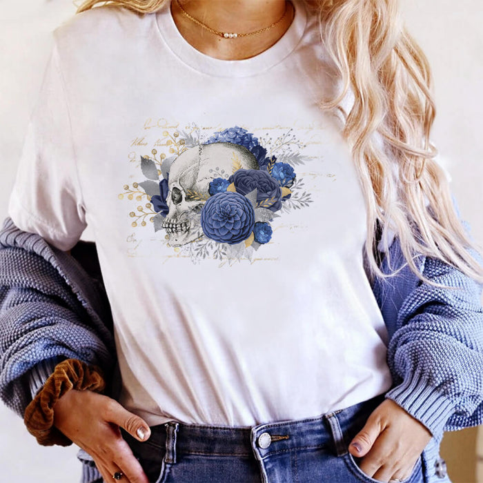 Tricou Dama Alb Blue Skull