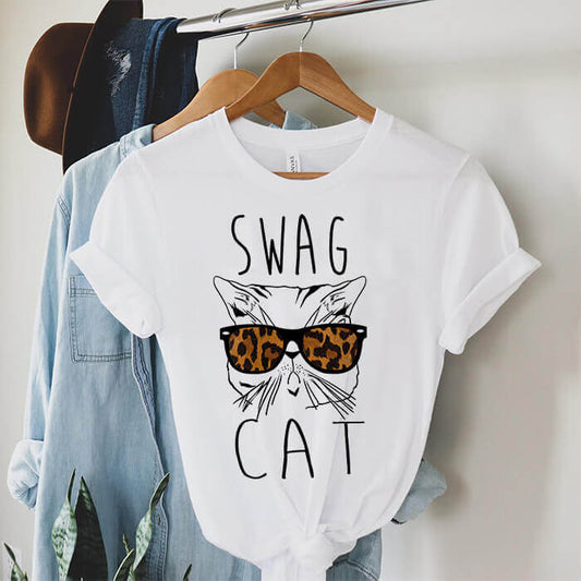 Tricou Dama Alb Swag Cat