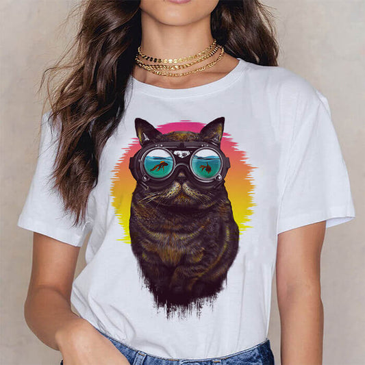 Tricou Dama Alb Underwater Cat