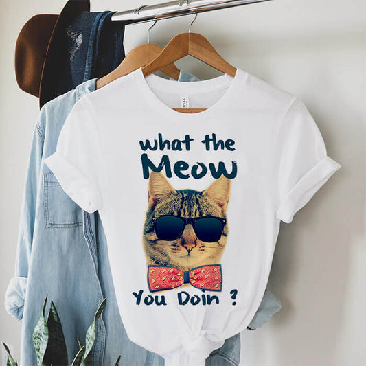 Tricou Dama Alb What The Meow You Doin