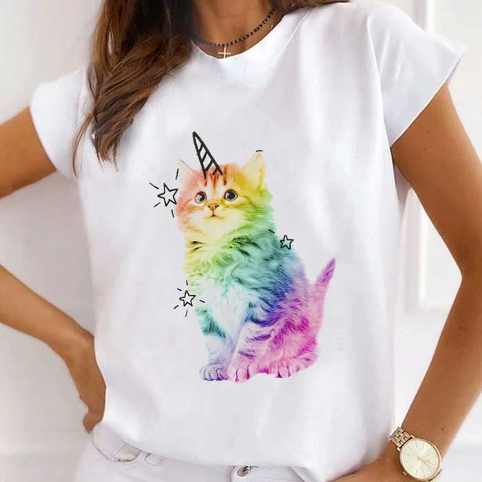 Rainbow Cat With Unicorn Horn T-Shirt