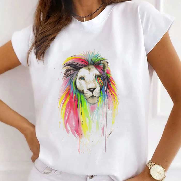 Rainbow Mane Lion White T-Shirt