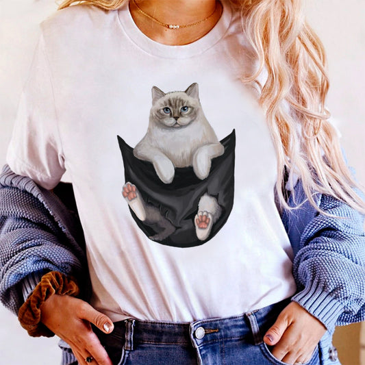 Tricou Dama Alb White cat