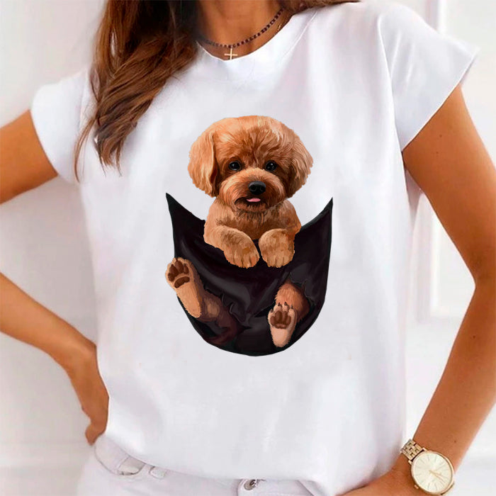 Tricou Dama Alb Poodle