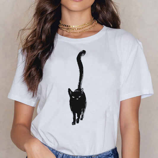 Tricou Dama Alb Black Cat