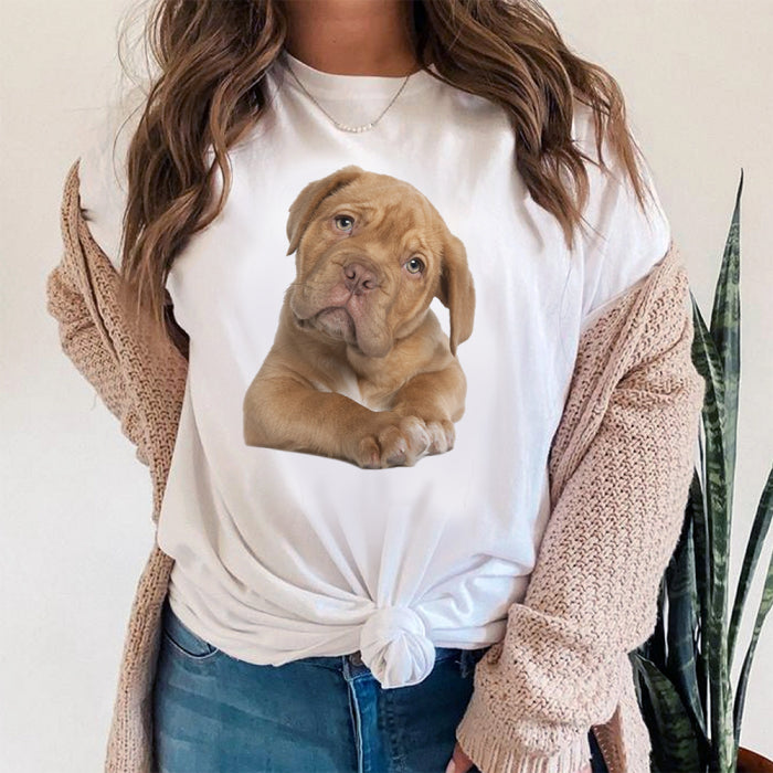 Adorable Brown Dog Print White T-Shirt