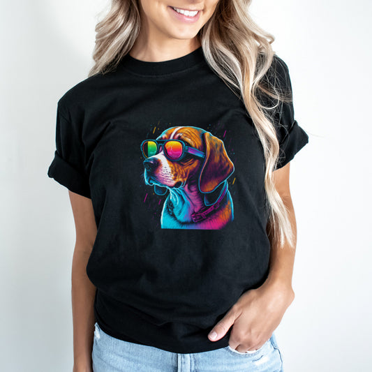 Tricou Dama Negru Retrowave Beagle