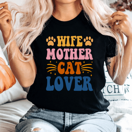 Tricou Dama Negru Wife Mother Cat