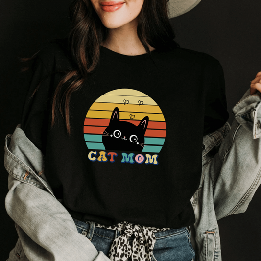 Tricou Dama Negru Cat Mom Sunset