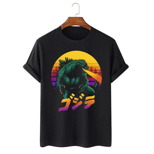 Tricou Negru Godzilla Retrowave