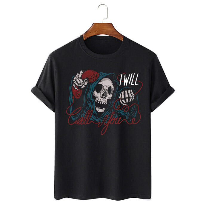 Tricou cu craniu schelet cu „I WILL Call You”